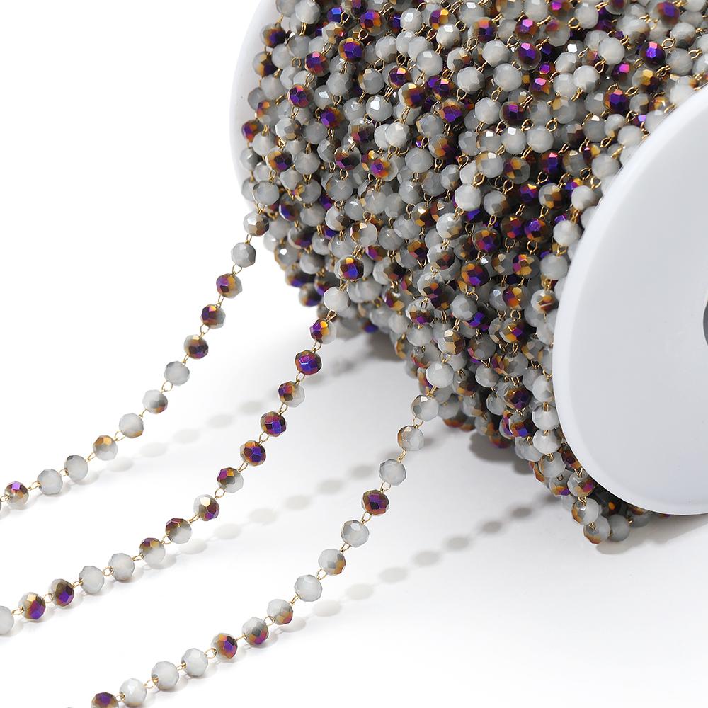 1 Meter Colorful 3mm Beads Beaded Chain Glass Crystal Beads Necklace Chain Accessories for Jewelry Making Components Crafts DIY