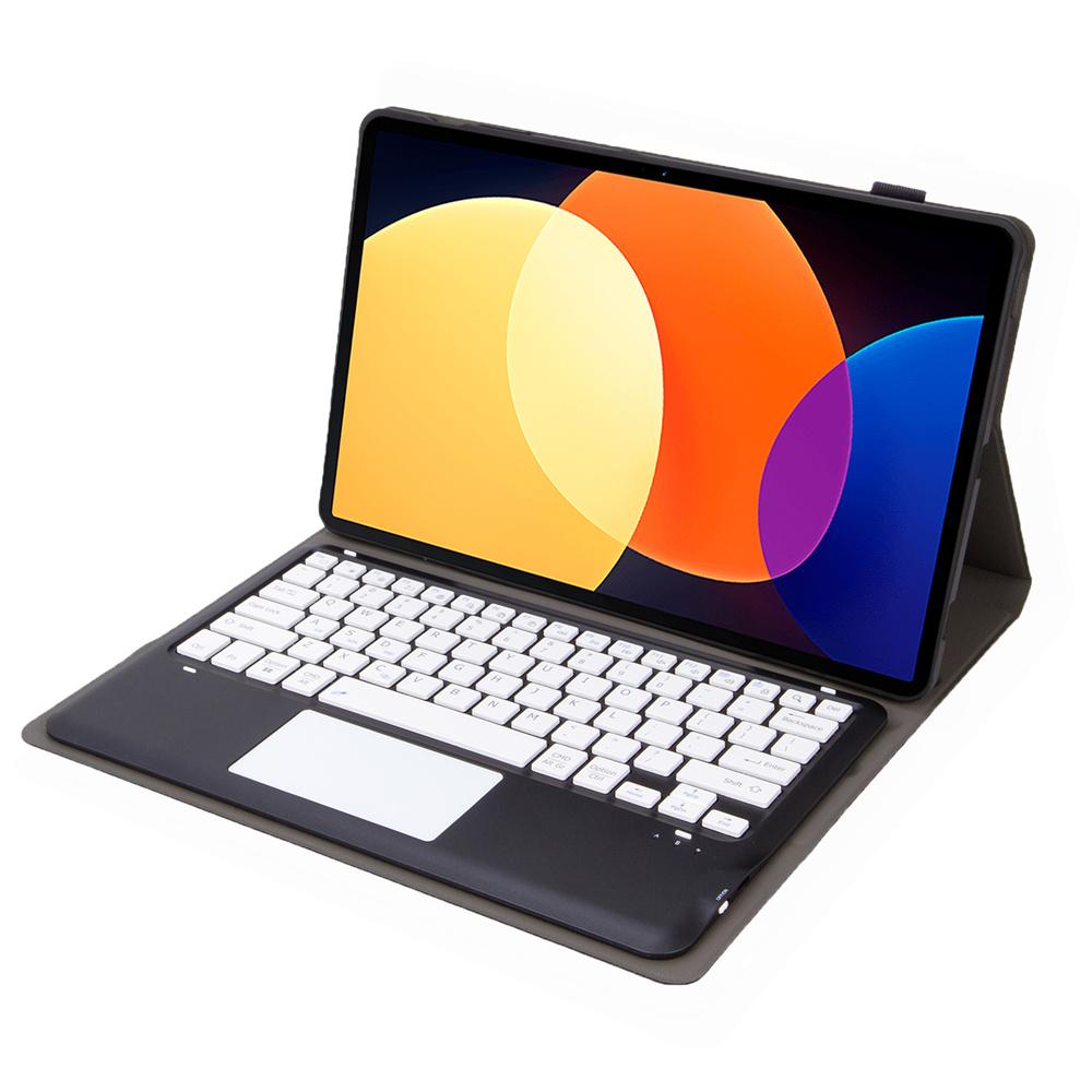

A0N4-A For Xiaomi Pad 5 Pro 12.4 (2022) Leather Tablet Cover+Touchpad Bluetooth-compatible Keyboard Black+White