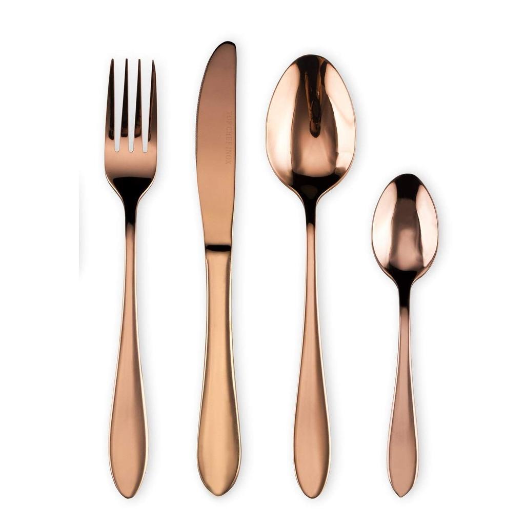 Mirror Finish Rose Gold Plated Stainless Steel Flatware Set Copper Silverware Set Rose Gold Spoon