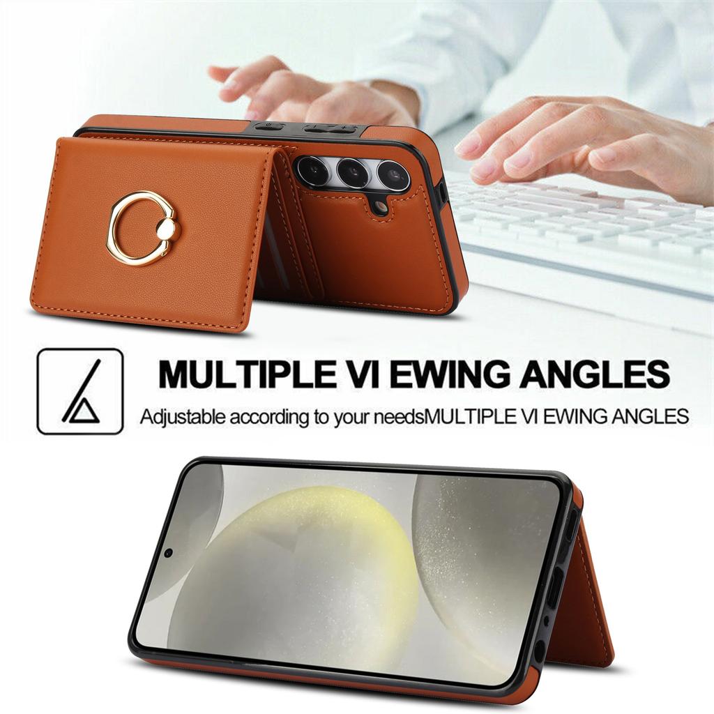 Applicable To iPhone15 Card Case 14Pro Solid Color Ring Buckle Card Change Bag Anti-drop Protective Case Google 8A