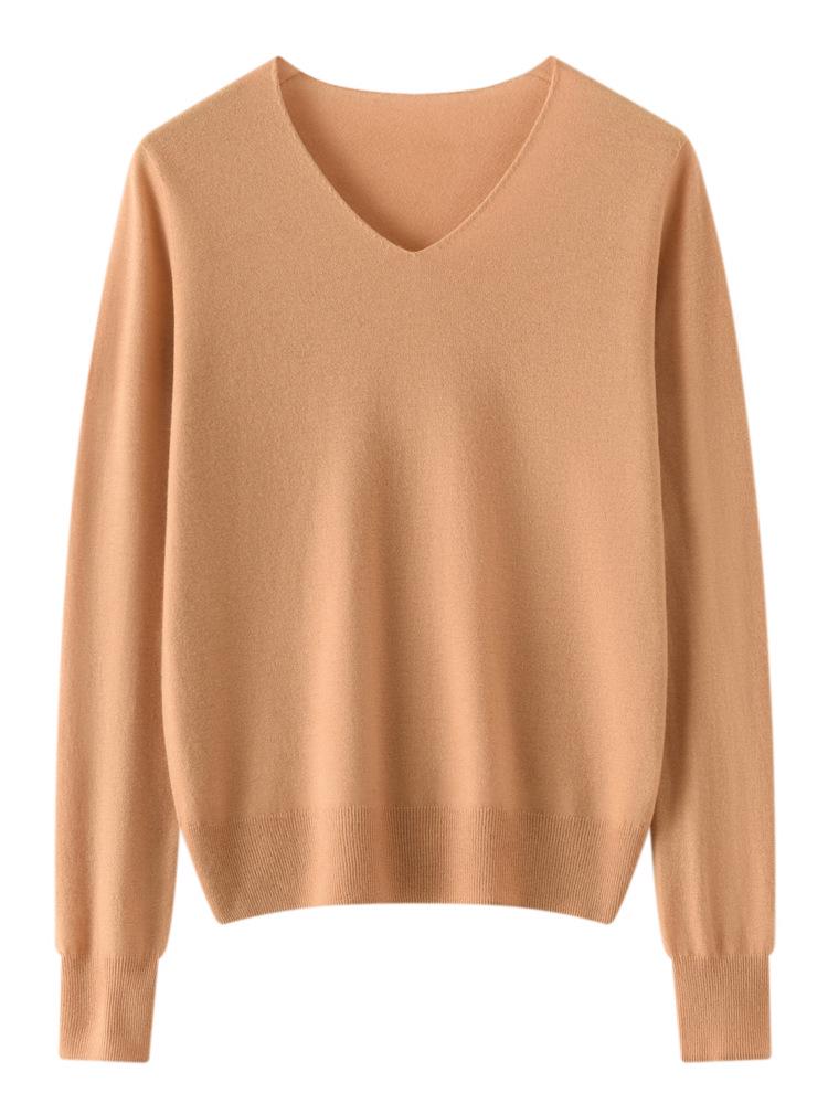 Women's 100% Pure Wool Seamless Knit Sweater, Machine Washable, Round Neck Spring Top