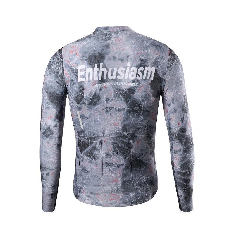 Li-Ning Footprint Series High Elastic Breathable Three-Dimensional Cut Long Sleeve Cycling Jersey Men jersey Geological-Gray LCUY293-1