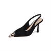 Fashion 2025 New Metal Toe Open Back Stiletto Sandals Thin Heel One Strap Women Vulcanized Shoes