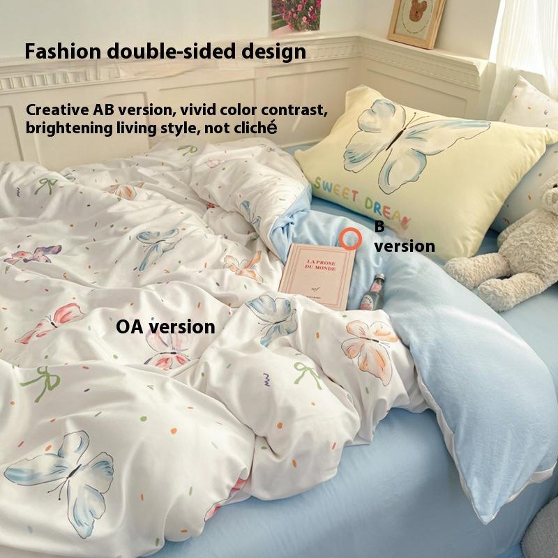 Bedding Four-piece Set Skin-friendly Washed Dormitory Bed Three-piece Set Bed Sheet Quilt Cover Pillowcase