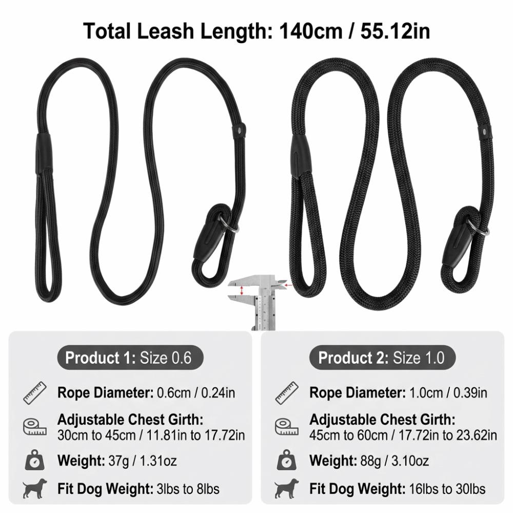 Nylon P Chain Leash Black No Pull Dog Lead Anti Pull Dog Walking Rope Small Medium Dogs