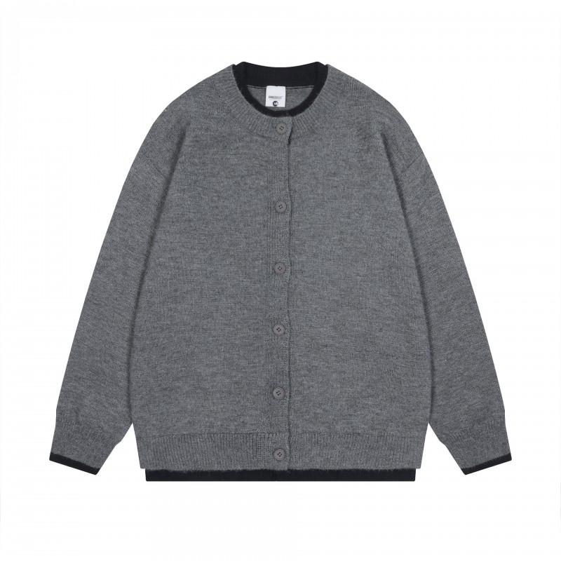 Vintage American Style Mock Two-Piece Knit Cardigan Loose Couple Sweater Fall