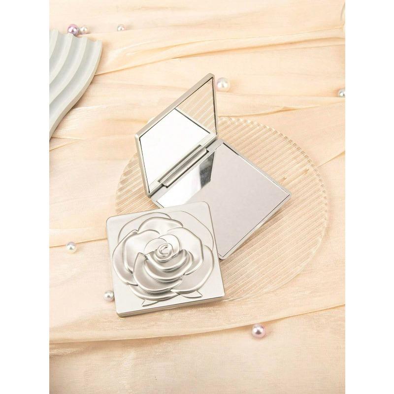 1 ks Elegantní čtvercové skládací kosmetické zrcátko, vzor růží, zvětšovací sklo s vysokým rozlišením, zrcátko z obou stran