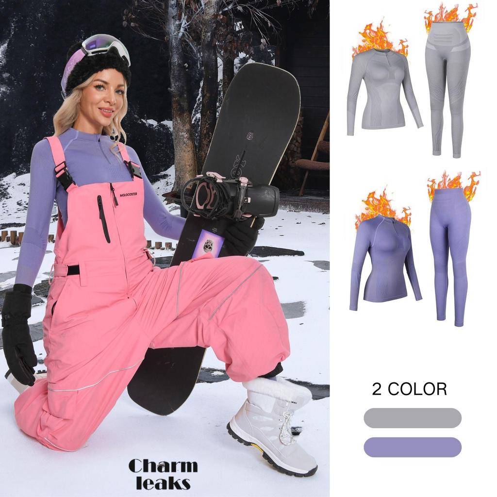 CHARMLEAKS Quarter Zip Thermal Underwear Set for Women Long Sleeve Ski Base Layers for Women for Cold Weather