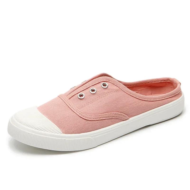 Fashion Women's Vulcanized Shoes 2025 Summer New Half Slippers Canvas Shoes Women Thin Style Student Versatile Casual Shoes