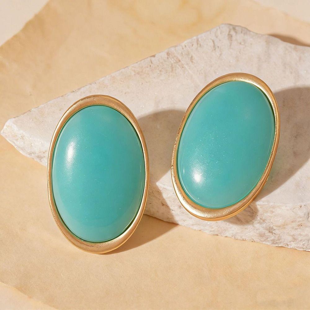 Ellipse Design Resin Stud Earrings Matte Metal Oval Earrings Party Jewelry  Women Jewelry