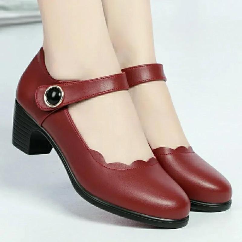Zapatos De Mujer Women Cute Comfort Buckle Strap Black Patent Leather Height Increased Shoes Lady Cool Wine Red Heel Shoes