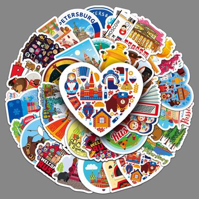 50 Russian Personality Cartoon Outdoor Travel Landscape Decoration Motorcycle Suitcase Notebook Stickers