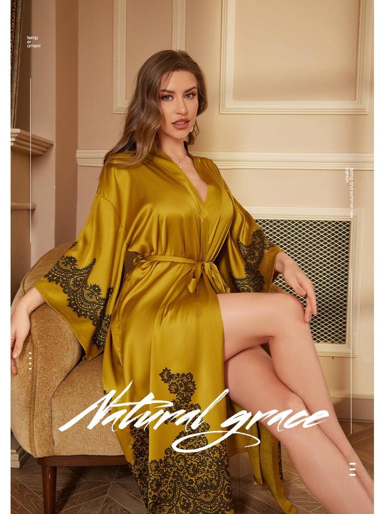 Women's Luxury Satin Long-Sleeve Bathrobe Collection - Spring Edition