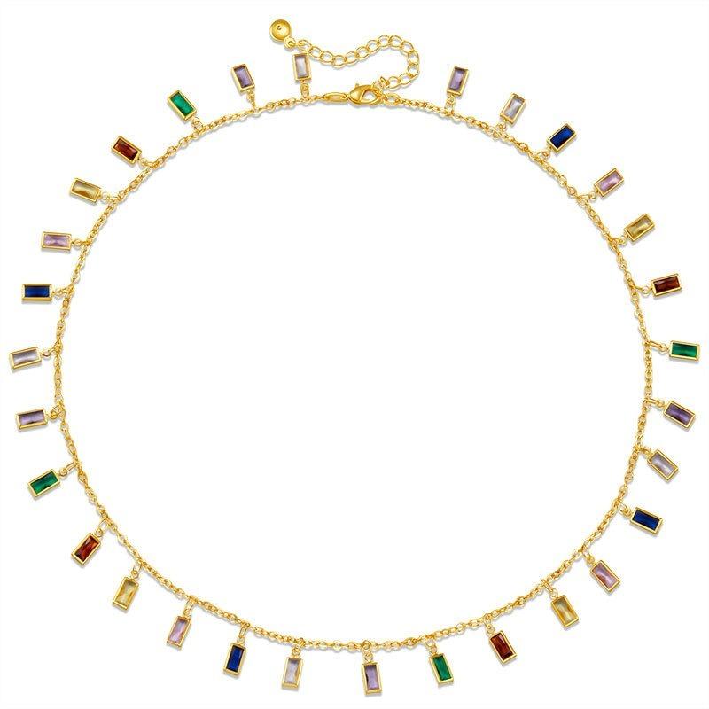 Vacation Style Long Strip Color Glass Gold Plated Clavicle Chain Necklace