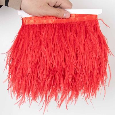 1 Metro Naturales Esponjosas Plumas de Avestruz Ribete 8-10Cm Rojo Plumas de Avestruz Cinta Artesanal Para Vestido de Novia Costura Decoración de Ropa