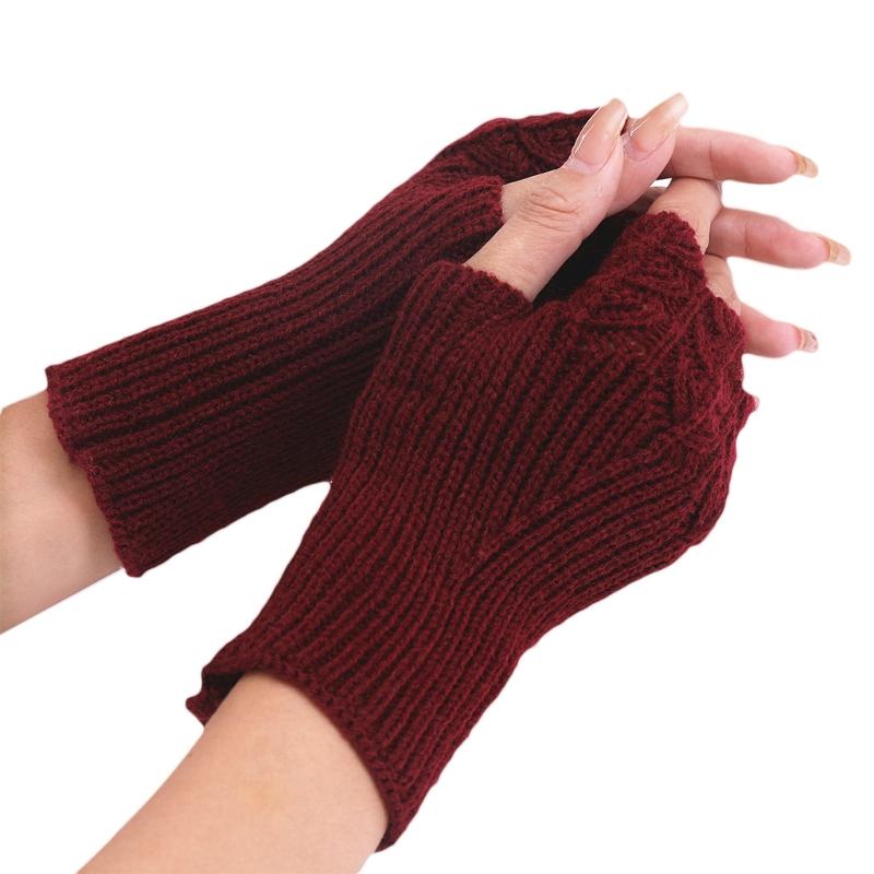 Knitted Half Finger Gloves Stretchy Warm Gloves Fingerless Thumb Hole Gloves