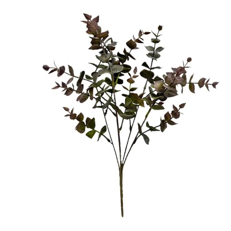 Artificial 5 Forks 15 Leaves Eucalyptus Plastic Plants Wedding Decorative Floral Simulation Green Plant Leaf Cafe Decoration