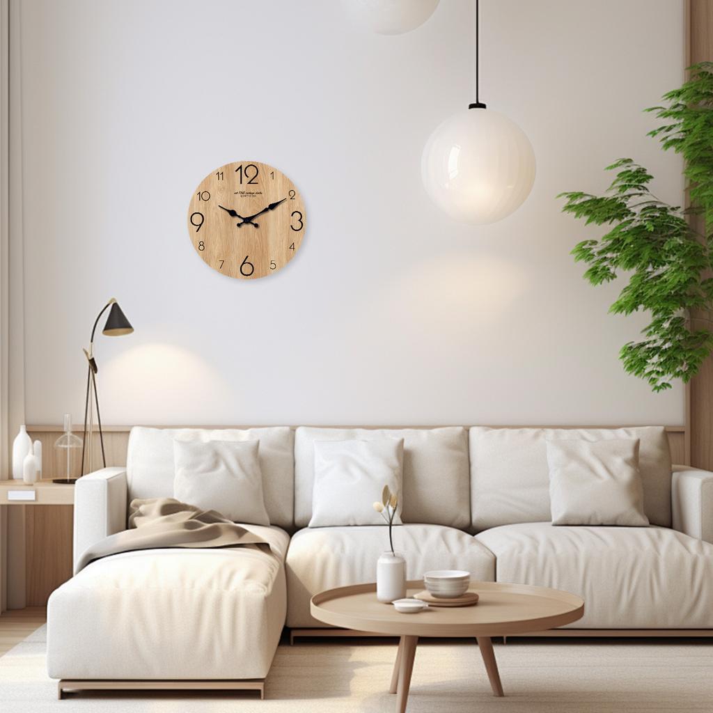 Modern Imitation Wood Grain Texture Pattern Wooden Wall Clock, Living Room Bedroom Kitchen Home Decoration Wall Clock, 10 Inches 12 Inches  No Battery