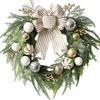 Herzförmiger künstlicher Kiefernadelkranz mit Schleife und Kugel, umweltfreundlich, wasserdicht, 18 Zoll Weihnachtsdekoration für Tür/Wand