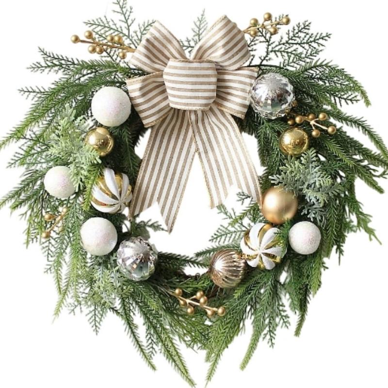 

Heart-shaped Simulated Pine Needle Wreath Ribbon Bow Ball Eco-Friendly Waterproof 18in Christmas Decoration for Door/Wall Other кофейный