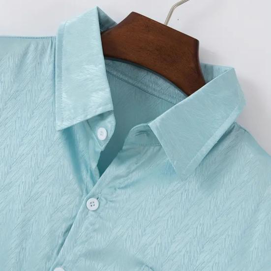 Men Glossy Dress Shirt Turndown Collar Button Down Shirt Long Sleeve Formal Shirt for Prom Party Dating Wedding