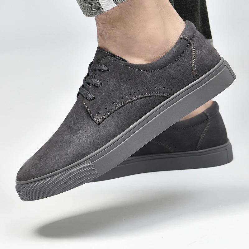 Genuine Leather men shoes Autumn Winter Men Shoes lace up Outdoor Casual Shoe Flat Shoe Breathable Non-slip Walking Shoes Men