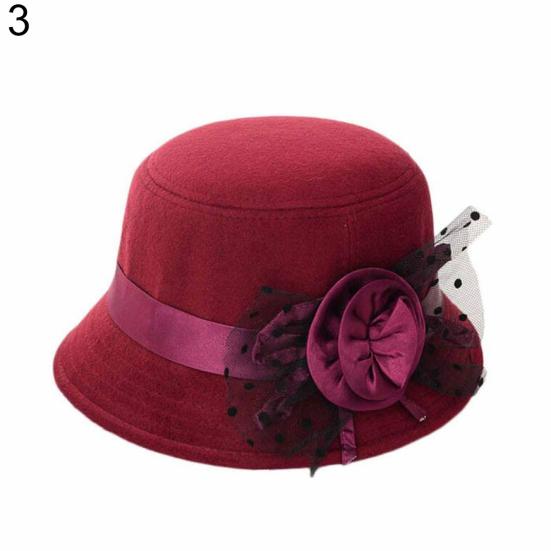 Women Retro Floral Bowler Hat Solid Color Cap for Party Prom Outdoor Travel