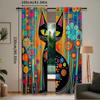 Set Of 2 Rustic Black Cat Curtain Vintage Watercolor Design Suitable Living Room Bedroom Many Other Occasions Polyester Perfect For Area