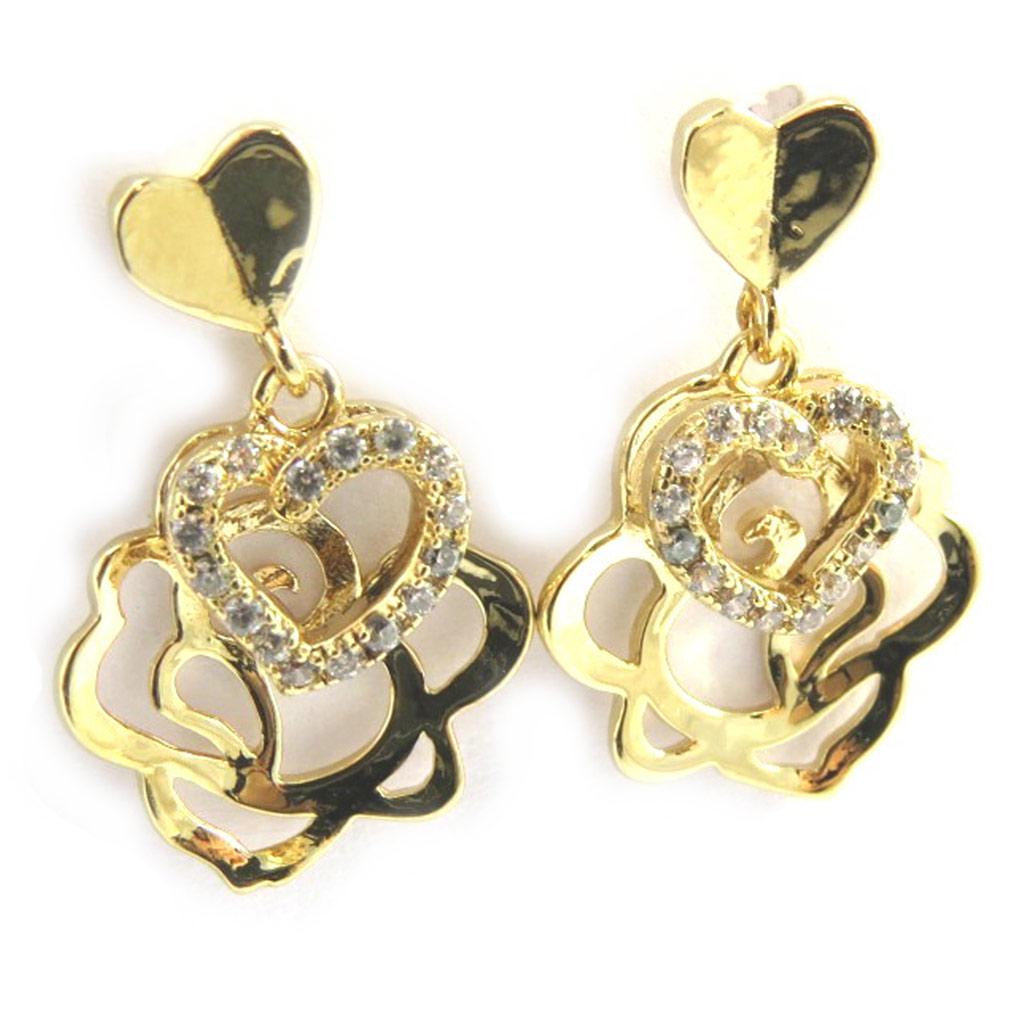 Les Trésors De Lily [M8910] - Gold Plated Earrings 'Rosa Romantica' Golden (love) - 18x12 Mm