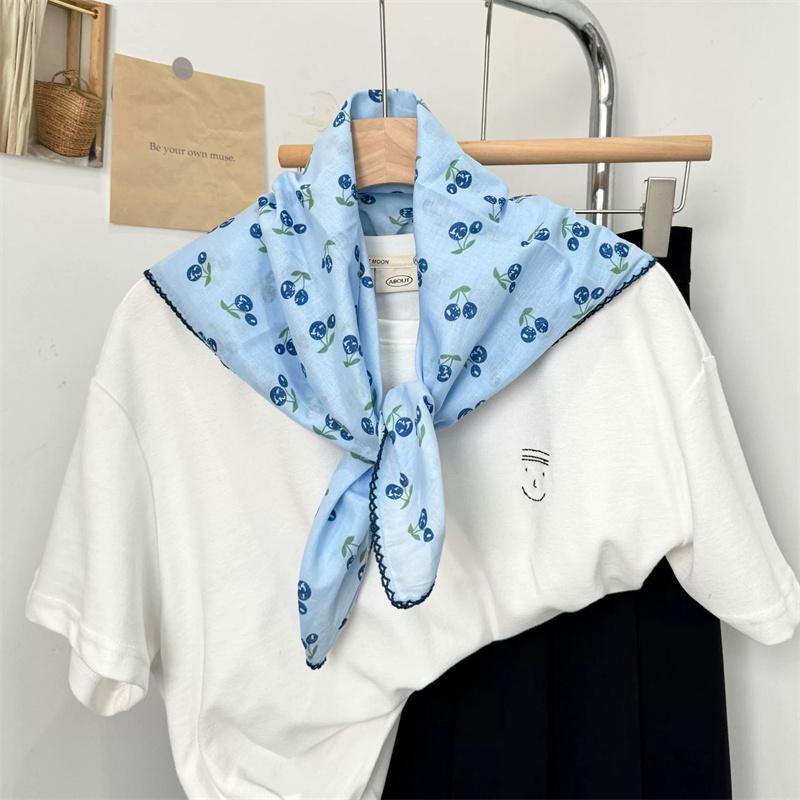 Vintage Square Floral Scarf Small Shawl Headscarf Korean Style Neck Protection Scarf