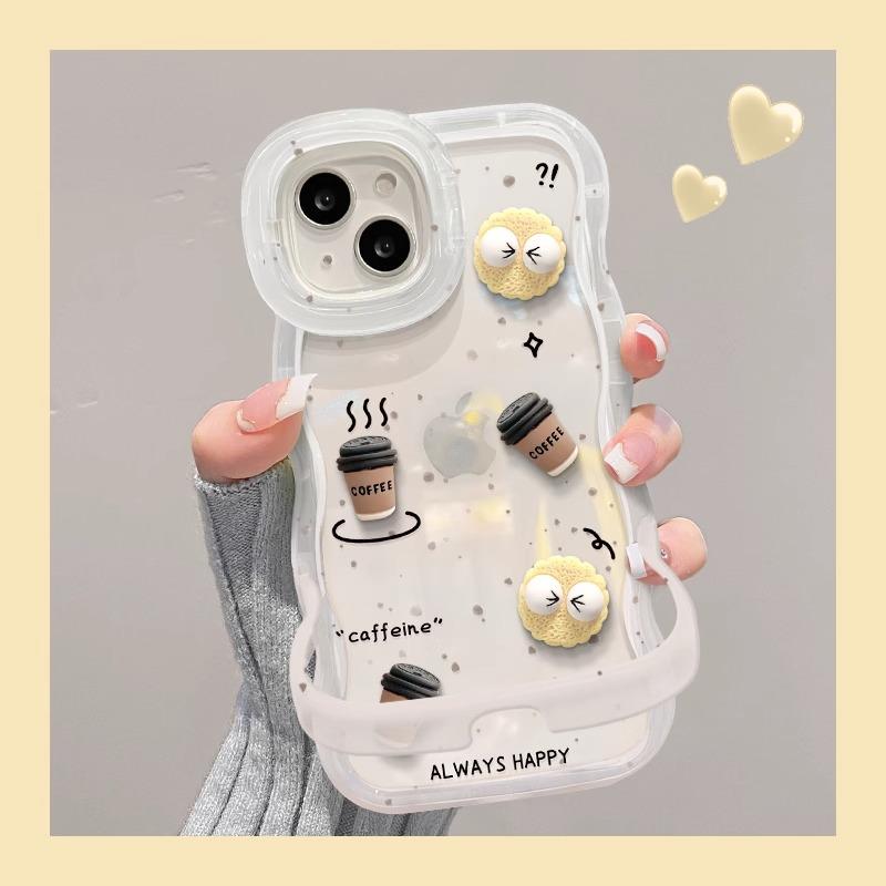 Cookie Coffee Dolls Suitable for Apple 15PRO Mobile Phone Case 14 Transparent Anti-fall 16 Invisible Double Bracket 13/12 Women