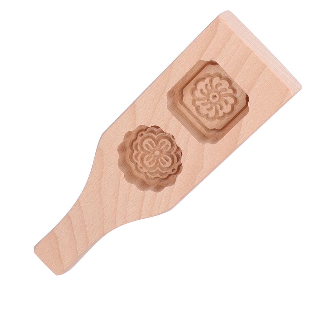 Mold 2 Holes Chinese Wooden Pastry Baking Mold for Home Use(2 Holes )