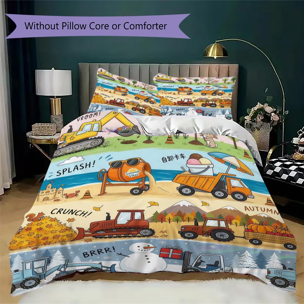 Fresh Nature Truck Pattern Bedding uilt Set uilt Cover Pillowcase Home Decoration Birthday Gift (1 * duvet cover + 2 * pillowcase without core)