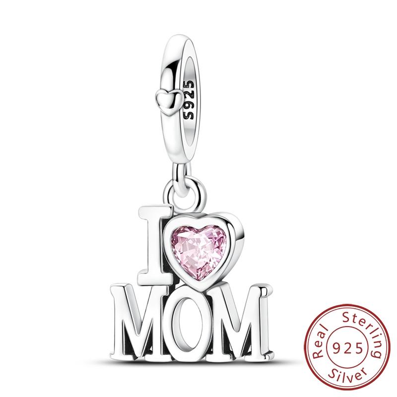 Mother's Day 925 Silver Charms Beads Love Mom Heart Charms Dangle for Bracelet Woman Jewelry Gifts
