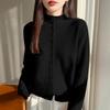 Exquisite Crochet High Neck Velvet Cardigan - Women's Autumn/Winter Warmth, Stylish Loose Fit Sweater Coat