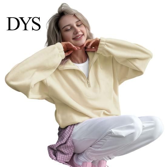 Lady Sweatshirt Women Solid Color Collared Sweatshirt, Loose Half Zipper Collar Pullover Top Top, Casual Sports Long Sleeve Outfits for Autumn Winter