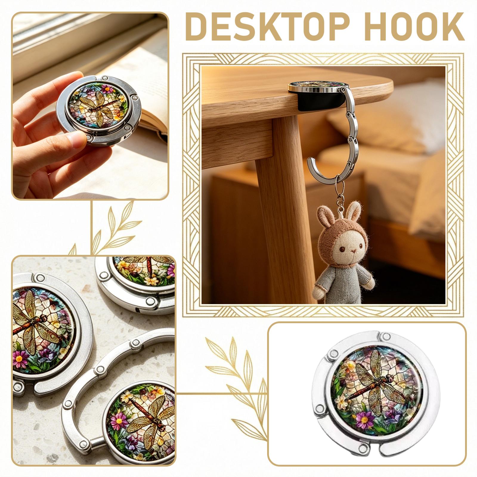

Round Time Rhinestone Metal Folding Tabletop Hook Ladies Vintage Winged Insect Pattern Bag Hook, Gift For Family Friends Girlfriend One Size