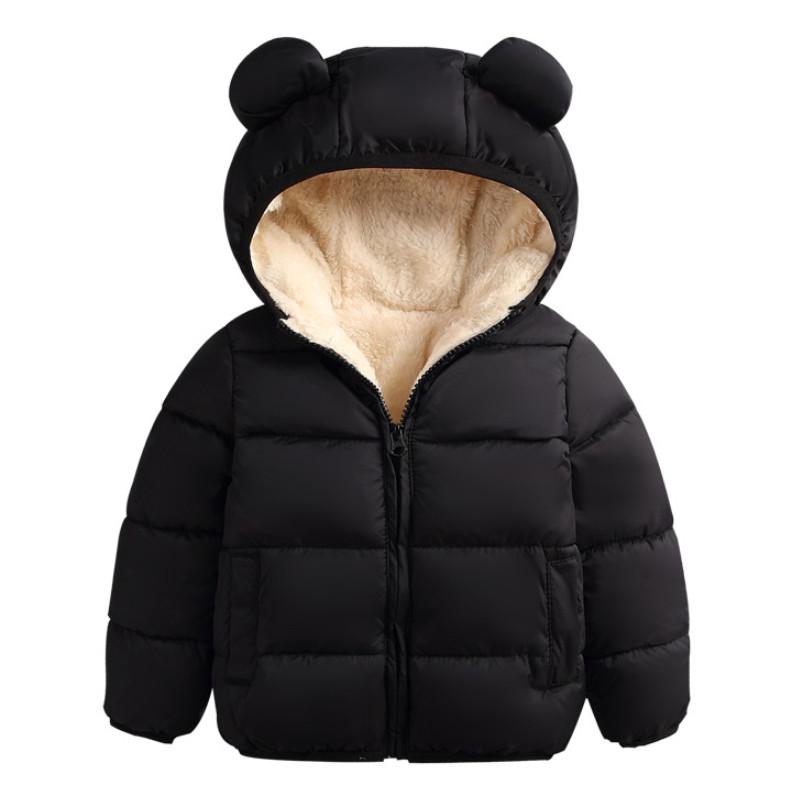 Kids Solid Color Coat Zipper Open Front Hooded Cotton-padded Jacket for Boys and Girls