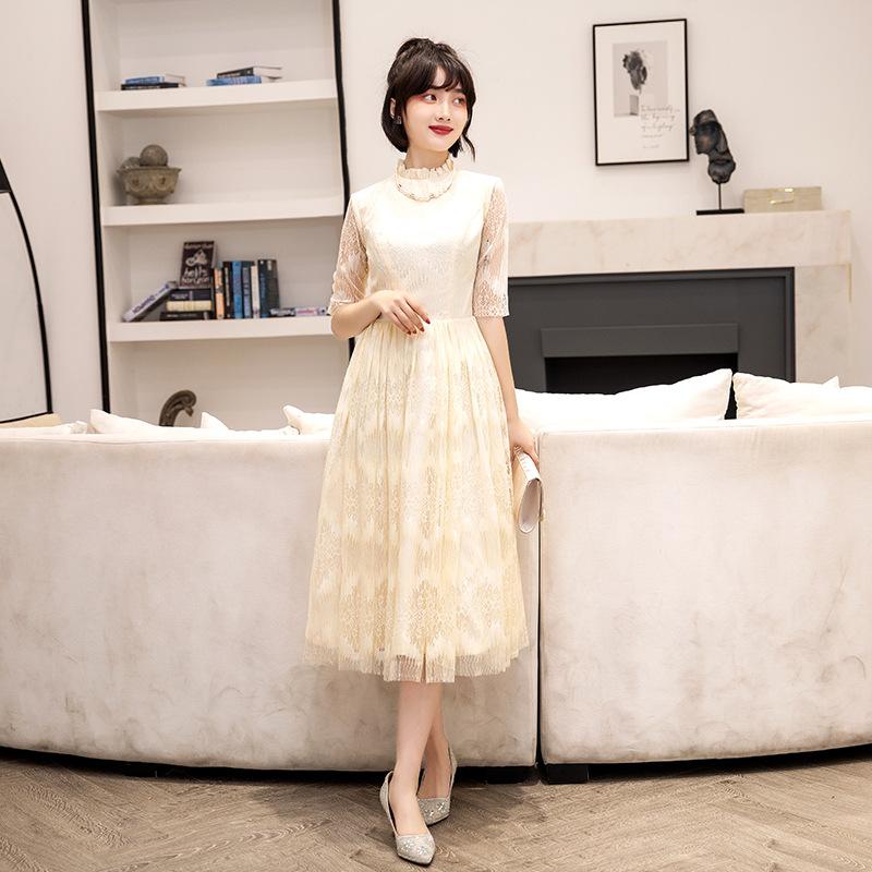 

Evening dress new European and American style long fashion atmospheric dress slim and thin can be worn at ordinary times XXXL шампанського