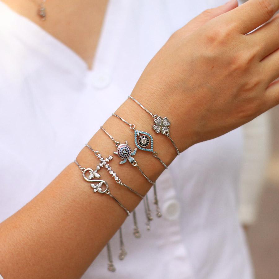 Luxury Women Chain Bracelet Not Allergic Adjustable Link Braclet Evil Eyes Butterfly Cross Cuckold Braslet Gifts For Her Pulsera
