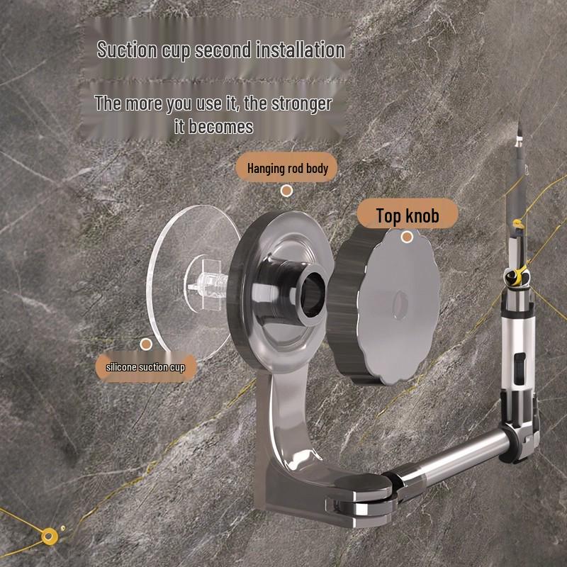 Rotating Mop & Towel Rack with Suction Cups - No Drill Multi-Rod Wall-Mounted Storage Solution