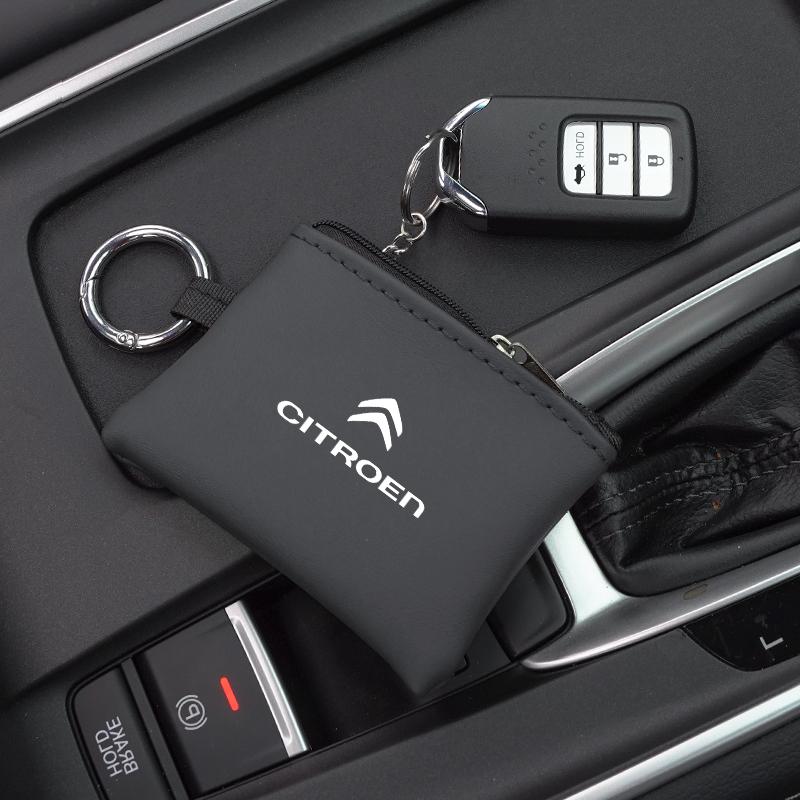 Bil Läder Nyckelfodral Nyckelring Mini Förvaringsväska Bilaccessoarer För Citroen Celysee C6 C3 C5 C1 C2 C4 Aircross Picasso Cactus