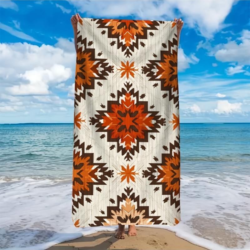1pc Microfiber Beach Towel | Geometric Maple Leaf Pattern, Ultra-Soft Polyester,Lightweight and Absorbent, Ideal for Yoga,Travel W30*H60(CM)