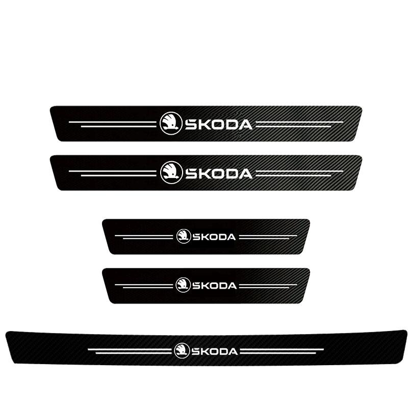 EZN2 Carbon Fiber Car Threshold Sticker Door Sill Protective Scuff Plate for New Skoda Octavia Logo Trunk Bumper Anti Scratch Strips