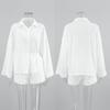 White Cotton Women's Clothes Casual Short Pants Set 2025 Summer New Women Jacquard Fashion Loose Long Sleeve Shirt & Shorts Set