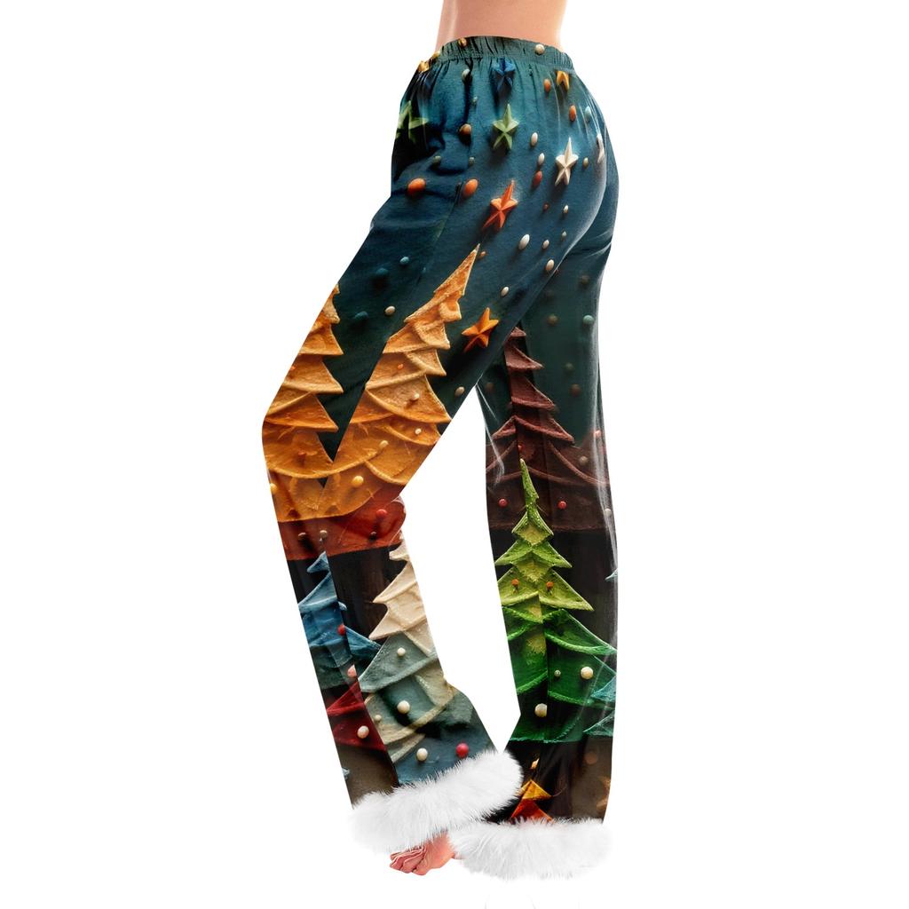 Women's Fashionable Casual Pants, Christmas Tree Print Pants
