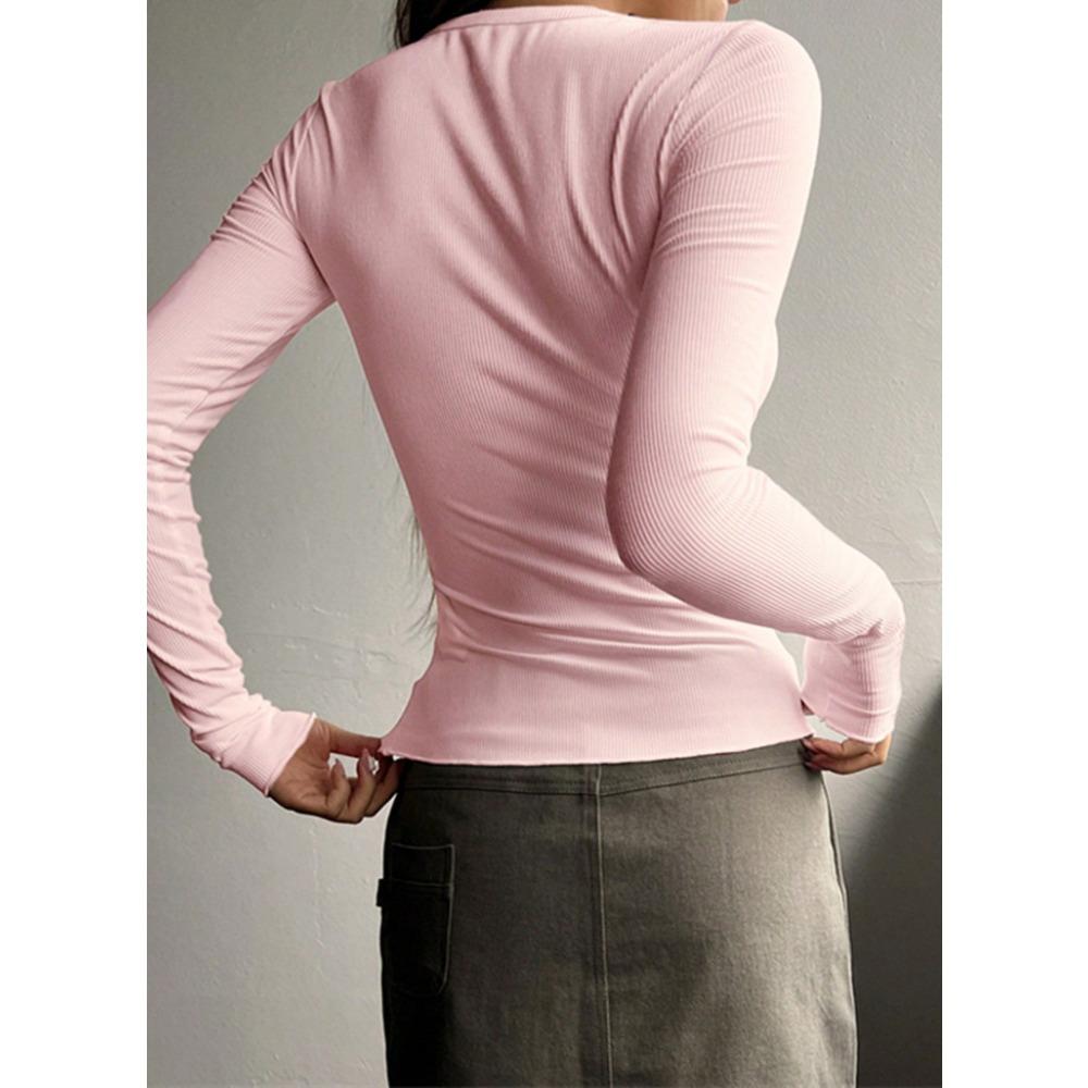Autumn and Winter New Button-ribbed Slim-fit Knitted Long-sleeved Women's Comfortable Soft Bottoming Shirt