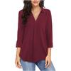 Elegant Women's Clothing Patchwork Solid-color V-neck Three-quarter Sleeve Shirt