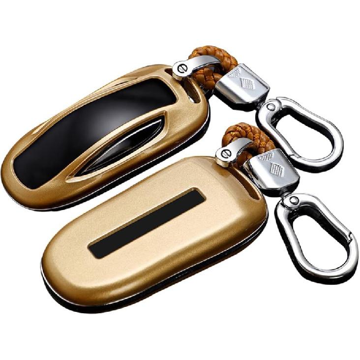 SANRILY Fit for Tesla Model X Smart Key Cover ABS Plastic Key Protector Shell with Carbon Fiber Texture золотистый