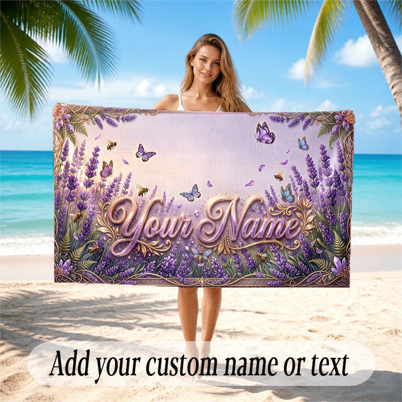 Butterfly Theme Soft Beach Towel Personalized Custom Name Text Towel Portable for Beach Pool Travel